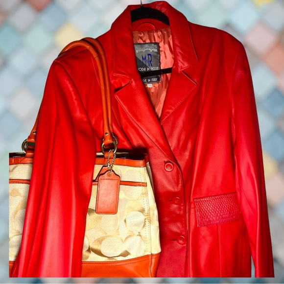 Moda in Pelle Vintage With Original Tags. Sz 42. Made In Italy.  Red Leather Jkt - Picture 6 of 15